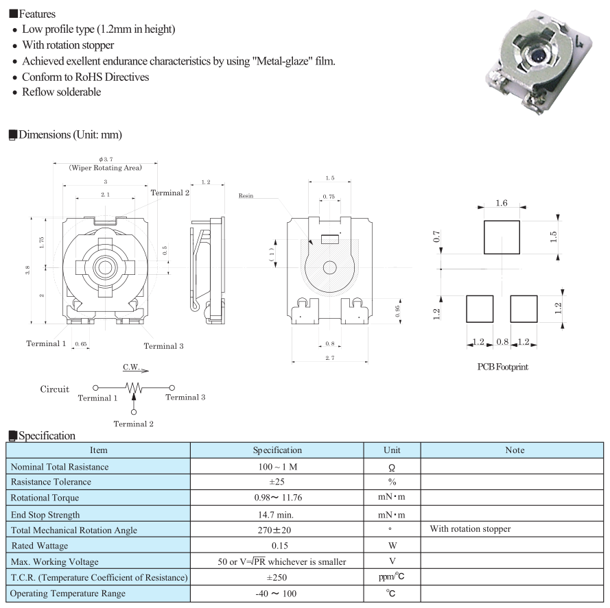 VG039北陸可調電阻規格書